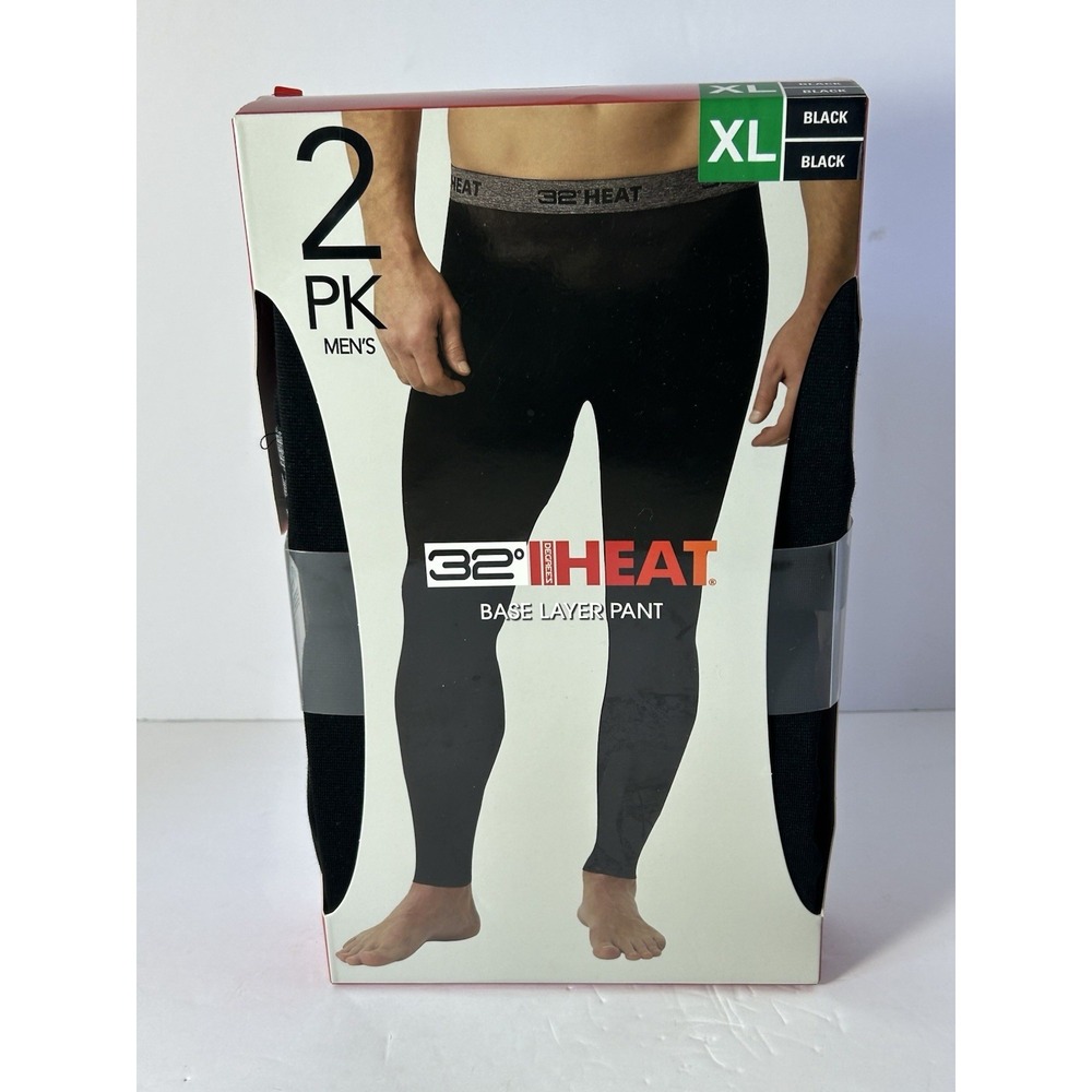 32 Degrees Heat Men's 2-Pack Stretch Quick-Dry Base Layer Pants, Black, Size XL